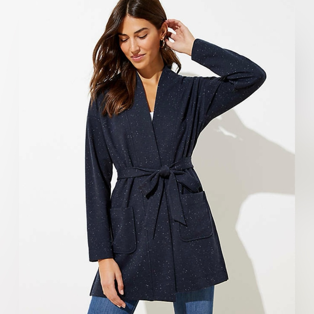 Loft Women’s Flecked Tie Waist Cardigan Navy Speckle Size Medium